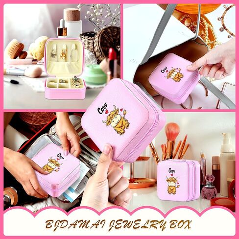 حقيبة مجوهرات السفر من BJDAMAI - صندوق مجوهرات للنساء، إكسسوارات أساسيات السفر، هدية سفر، مناسبة للخاتم والأقراط والقلائد وتخزين أحمر الشفاه! (مرآة-وردي) in Kuwait