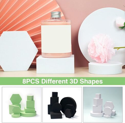 8PCS Product Photography Photo Props, Geometric Cube Photo Props Set, Hard Foam Geometric Shapes, Stereo Hard Foam Decorative Backdrop for Goods, Crafts, Lipstick, Jewelry, Cosmetics, Black in Kuwait