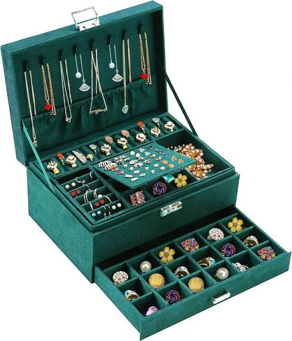 QBestry Women Jewelry Organizer Box Purple Velvet Jewelry Box for Necklace and Earring Rings Bracelets Bangle Jewelry Box Organizer for Women Ladies Jewelry Display Storage Box Case with Lock Key in Kuwait