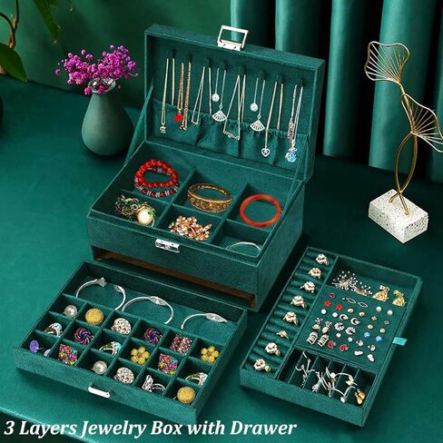 QBestry Women Jewelry Organizer Box Purple Velvet Jewelry Box for Necklace and Earring Rings Bracelets Bangle Jewelry Box Organizer for Women Ladies Jewelry Display Storage Box Case with Lock Key in Kuwait