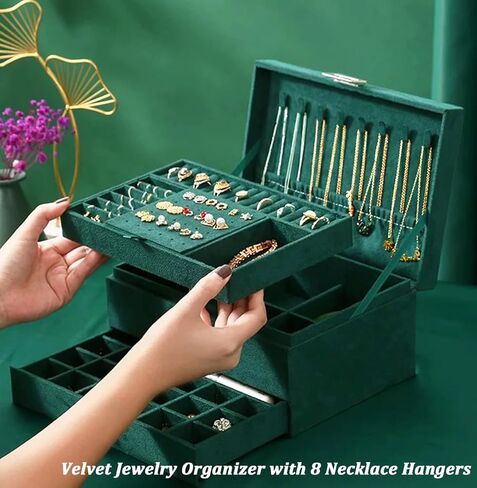 QBestry Women Jewelry Organizer Box Purple Velvet Jewelry Box for Necklace and Earring Rings Bracelets Bangle Jewelry Box Organizer for Women Ladies Jewelry Display Storage Box Case with Lock Key in Kuwait