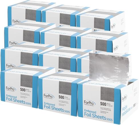 أوراق رقائق معدنية منقوشة من مجموعة ForPro Professional 500S، رقائق ألومنيوم، موزع منبثق لتطبيق لون الشعر وخدمات التظليل، آمن للطعام، 5 بوصة عرض × 10.75 بوصة طول، 500 قطعة in Kuwait