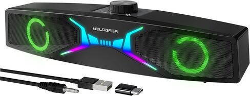 MELOGAGA Computer Sound Bar, USB/USB-C Powered PC Speakers Soundbar with HiFi Stereo Sound, Rotated Knob Volume Control for Desktop Monitor, iMac, MacBook, Laptop, Tablets in Kuwait