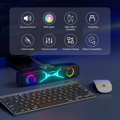MELOGAGA Computer Sound Bar, USB/USB-C Powered PC Speakers Soundbar with HiFi Stereo Sound, Rotated Knob Volume Control for Desktop Monitor, iMac, MacBook, Laptop, Tablets in Kuwait