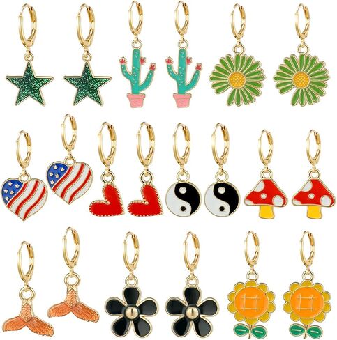 Girls Hypoallergenic Huggie Hoop Earrings with Charm Cute Small Dangle Hoop Earrings Set (10-20 Pairs) in Saudi Arabia