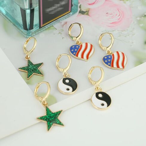 Girls Hypoallergenic Huggie Hoop Earrings with Charm Cute Small Dangle Hoop Earrings Set (10-20 Pairs) in Saudi Arabia