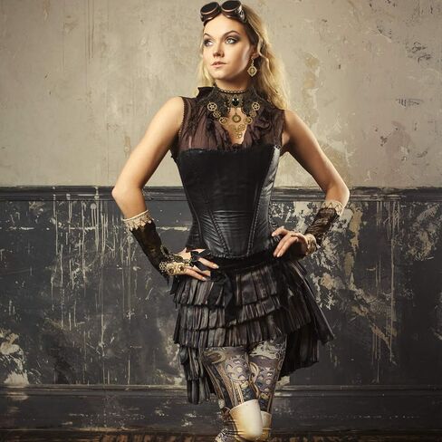 Hicarer Steampunk Retro Leggings Vintage Lace Gothic Lolita Choker Necklace Bracelet Earrings Set for Women Cosplay Halloween in Saudi Arabia