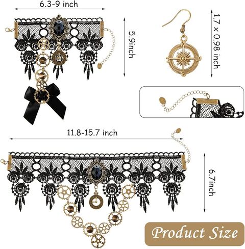 Hicarer Steampunk Retro Leggings Vintage Lace Gothic Lolita Choker Necklace Bracelet Earrings Set for Women Cosplay Halloween in Saudi Arabia