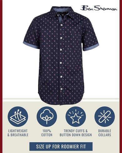 قميص Ben Sherman للأولاد بأزرار سفلية - قميص منسوج كاجوال بأكمام قصيرة - قميص بياقة للأطفال للأولاد (8-18) in Saudi Arabia
