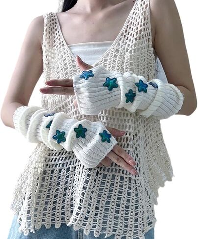 Cute Y2K Star Arm Warmers Kawaii Half Finger Adorable Accesspties for Teen Girl Glove Gyaru Harajuku Arm Sleeve in Saudi Arabia