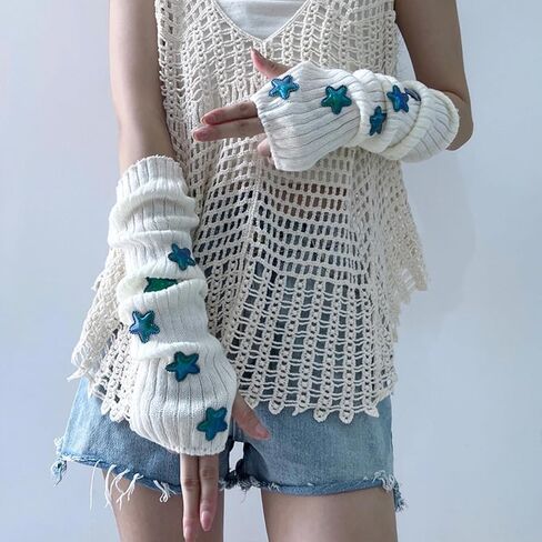 Cute Y2K Star Arm Warmers Kawaii Half Finger Adorable Accesspties for Teen Girl Glove Gyaru Harajuku Arm Sleeve in Saudi Arabia
