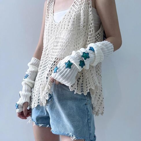 Cute Y2K Star Arm Warmers Kawaii Half Finger Adorable Accesspties for Teen Girl Glove Gyaru Harajuku Arm Sleeve in Saudi Arabia