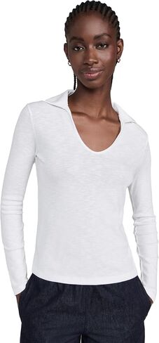 Vince Women's Long Sleeve Open Neck Polo in Saudi Arabia