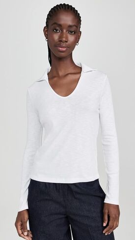 Vince Women's Long Sleeve Open Neck Polo in Saudi Arabia