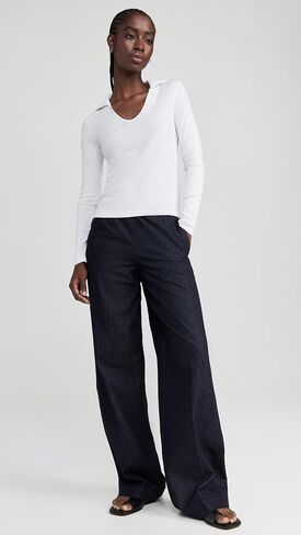 Vince Women's Long Sleeve Open Neck Polo in Saudi Arabia