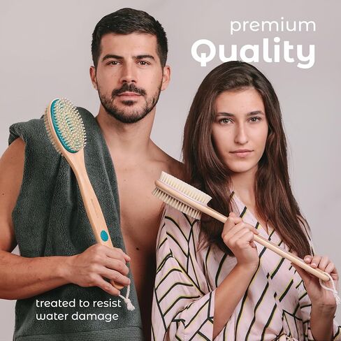 ماين بيسكس فرشاة تنظيف الظهر للاستحمام ذات مقبض طويل فرشاة مزدوجة الجوانب مع شعيرات ناعمة ومقشرة in Kuwait