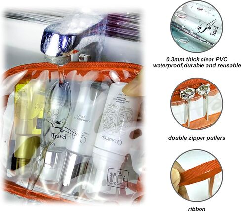 Airline 3-1-1 Kit Clear Toiletry Bag TSA Approved Transparent Carry on Travel Size Bag Cosmetic Pouch with Great Stitching (Orange) in Saudi Arabia