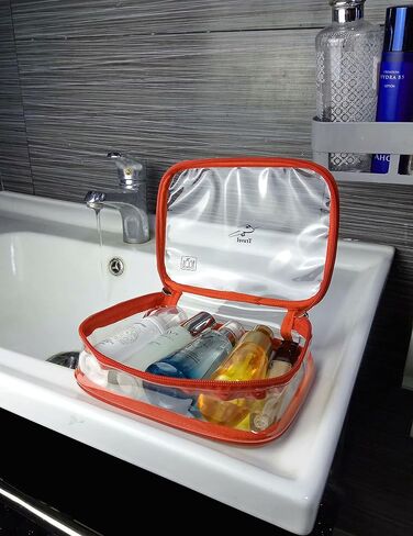 Airline 3-1-1 Kit Clear Toiletry Bag TSA Approved Transparent Carry on Travel Size Bag Cosmetic Pouch with Great Stitching (Orange) in Saudi Arabia