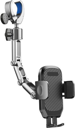 Quyee Phone Holder Car, Rear View Mirror Phone Holder - Aluminum Alloy Mount Multi-Angle Adjustment Rotatable and Retractable Compatible with All 4-7 Inch iPhone and Android Cell Phones in Kuwait