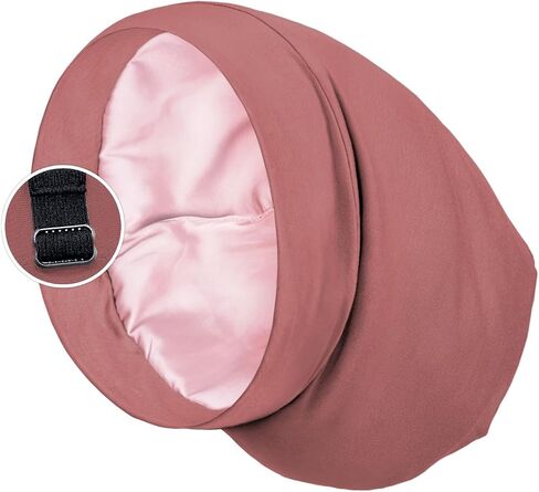 Satin Lined Sleep Cap Bonnet for Curly Hair and Braids, Stay On All Night Hair Wrap with Adjustable Strap for Women and Men, Carol Pink, Pack of 1 in Kuwait