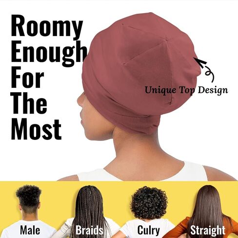 Satin Lined Sleep Cap Bonnet for Curly Hair and Braids, Stay On All Night Hair Wrap with Adjustable Strap for Women and Men, Carol Pink, Pack of 1 in Kuwait