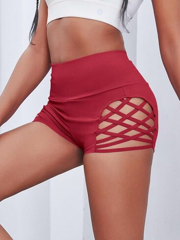 Aurgelmir Women's Workout Yaga Shorts High Waist Tummy Control Criss Cross Athletic Sports Booty Short Leggings in Saudi Arabia