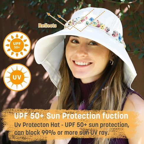 Solaris UPF 50+ Wide Brim Sun Hat for Women - Small Size Packable Lightweight, Floral Scarf Cooling Hat with Neck Flap in Saudi Arabia