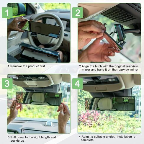 BOOMIBOO Rear View Mirror, Interior Clip-on Wide Angle Rear View Mirror, Universal 11.81 Inch Panoramic Convex Rearview Mirror, Rear View Mirror Accessory, for Cars,SUVs,Trucks, Various Kinds Vehicles in Kuwait