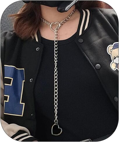 Harry and Henry Heart Slip Chain Necklace for Women Handmade Punk Cuban Slip Chain Choker Necklace Jewelry Adjustable Gothic Lariat Y-Necklace Stainless Steel in Saudi Arabia