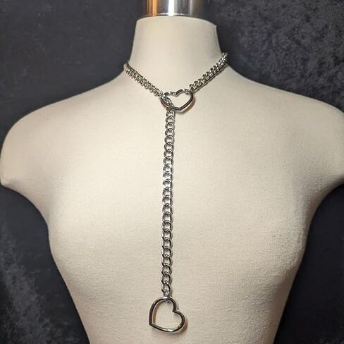 Harry and Henry Heart Slip Chain Necklace for Women Handmade Punk Cuban Slip Chain Choker Necklace Jewelry Adjustable Gothic Lariat Y-Necklace Stainless Steel in Saudi Arabia