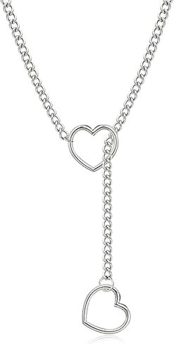 Harry and Henry Heart Slip Chain Necklace for Women Handmade Punk Cuban Slip Chain Choker Necklace Jewelry Adjustable Gothic Lariat Y-Necklace Stainless Steel in Saudi Arabia