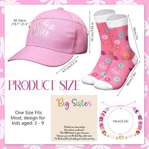 3 Pcs Big Sister Big Brother Gifts for Girls Boys Big Sister Bracelet Big Brother Baseball Caps and Sock for Gift in Saudi Arabia