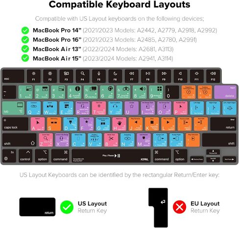 JCPal Final Cut Pro Shortcut Guide Keyboard Cover for 2021/2023 M1/M2/M3 Apple MacBook Pro 14 inch and MacBook Pro 16 inch, 2022 M2 MacBook Air 13 inch, 2023 M2 MacBook Air 15 inch (US-Layout) in Kuwait