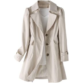 Women's Long Rain Jacket Single Breasted Fall Work Casual Spring Long Sleeve Dressy Button Up Slim Fit Trench Coat