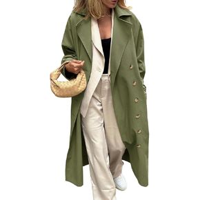 Tankaneo Womens Long Trench Coat Double Breasted Windproof Classic Lapel Fall Overcoat Outerwear