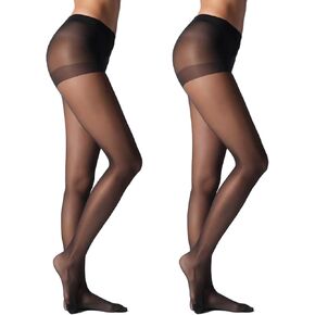 20D Sheer Black Tights for Women-Soft Stockings with Control Top Pantyhose