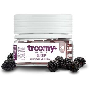 Troomy Sleep Reishi + Melatonin Great Tasting Mushroom Gummies - Supports Restful Sleep & Decrease in Stress - Black Raspberry - 60 Count