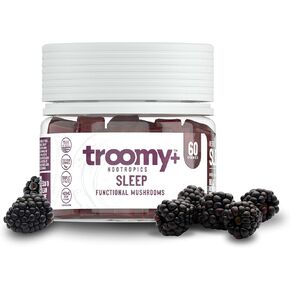 Troomy Sleep Reishi + الميلاتونين علكات الفطر ذات المذاق الرائع - تدعم النوم المريح وتقلل من التوتر - التوت الأسود - 60 قطعة