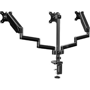 UPGRAVITY Triple Monitor Stand, 3 Monitor Desk Mount for Three Flat/Curved Computer Screens up to 32", Heavy-Duty Double C-Clamp Base, Fully Adjustable Gas Spring Monitor Arms Hold up to 30.9lbs Each