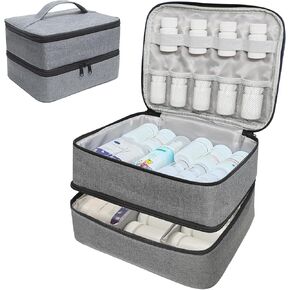 Travel Medicine Organizer and Storage Bag - Double Layers Pill Bottle Organizer Bag for Emergency Medication,Supplements or Medical Kits, Zippered Lockable Empty Medicine Bag for Home and Travel