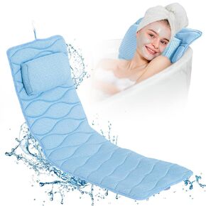 Full Body Bath Pillow, Bath Pillows for tub with Mesh Washing Bag & 21 Non-Slip Suction Cups, Spa Bathtub Pillow for Head Neck Shoulder and Back Support - 5D Air Mesh & Quick Drying | Blue