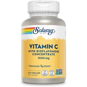 SOLARAY Vitamin C with Bioflavonoid Concentrate - Rose Hips, Acerola Cherry and Bioflavonoids - Vitamin C 1000mg - Immune Function, Skin, Hair, Nails Support - Vegan - 100 Servings, 100 VegCaps