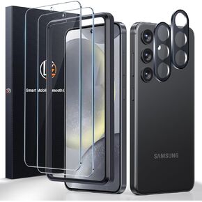 LK 2 + 2 Tempered Glass Screen Protectors Compatible with Samsung Galaxy S21 Anti-Scratch and Bubble-Free, Contains 2 Screen Protectors and 2 Rear Camera Protectors with Installation Frame (Ultra HD)