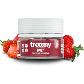 Troomy Daily 14 Mushroom Blend Gummies - Great Tasting Natural Mango Strawberry Flavor, Gelatin-Free, Gluten-Free, Vegetarian - 60 Count