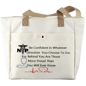 Nurse Practitioner Gifts NP Makeup Cosmetic Bag Nurse Practitioner Graduation Gift New Nurses NP Gift NP Survival Kit (Beige Tote Bag)