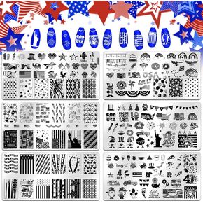 DANNEASY 6 Pieces Independence Day Nail Stamping Plate 4th of July Nails Design Nail Stamps Nail Stencils Stamping Plates for Nails Manicure Template Nail Art Tools DIY Nails Accessories in Kuwait