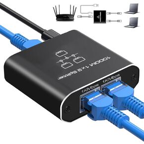 موزع إيثرنت 1 إلى 2 عالي السرعة، شبكة RJ45 1 إلى 2 منفذ محول إيثرنت [جهازان للشبكات المتزامنة]، موصل تمديد 100 ميجابت في الثانية مع كابل طاقة USB لكابل Cat5/5e/6/7/8