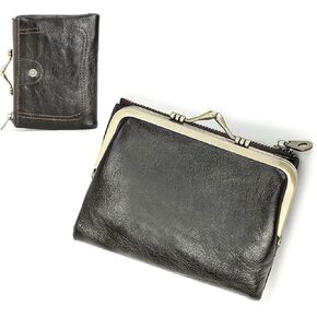 Contacts Womens Kiss Lock Wallet Leather Small Zipper Coin Pocket for Women Blue Bifold Rfid Clasp Purse Card Holder with Photo Window