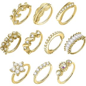 Dangle Nose Rings Hoop for Women Surgical Steel Septum Nose Piercing Jewelry Cartilage Earring CZ Flower Leaf Star Butterfly Daith Tragus Helix Lip Piercing, Silver Gold Rose Gold