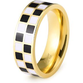 Kainier 6mm 14k Gold Plated Rings Polished Checkerboard Bands Knuckle Statement Pointer Finger Ring Comfort Fit Size 5-9